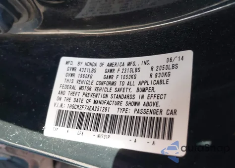 2014 Honda Accord Ex z USA, uszkodzony, nr VIN 1HGCR2F7XEA251291